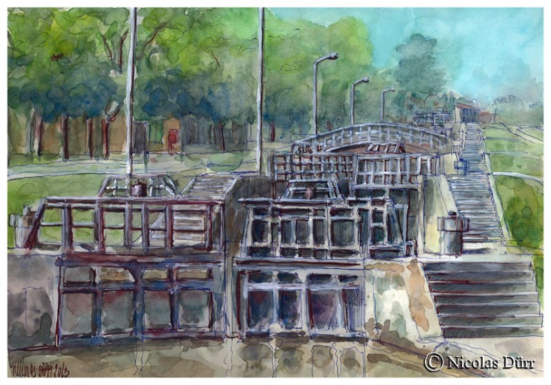 Le Canal du Midi : randonnées graphiques en 2013 et 2015 sur les 9 écluses de&nbsp;Fonsérannes