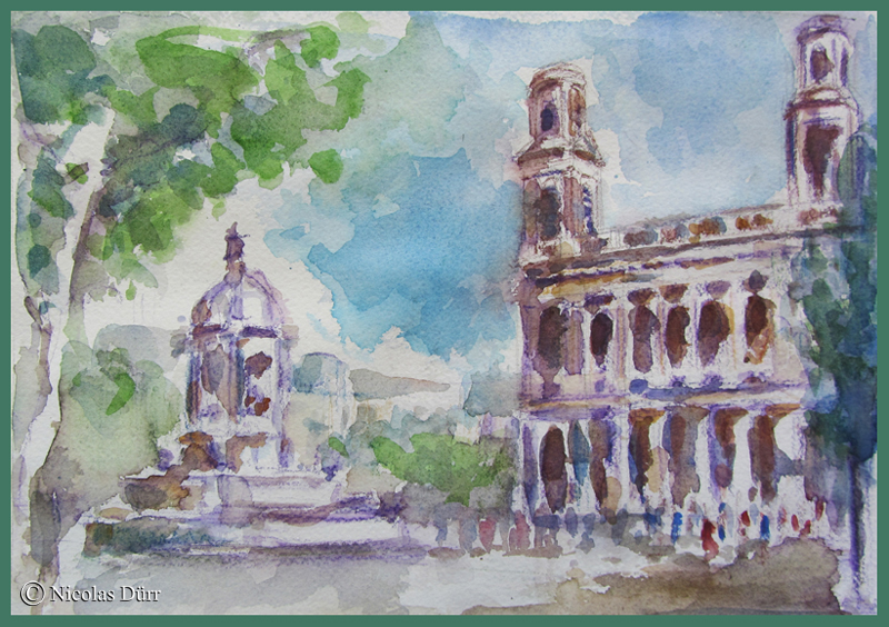 Une matinée aquarelle sur la Place st Sulpice, à Paris en octobre&nbsp;2011