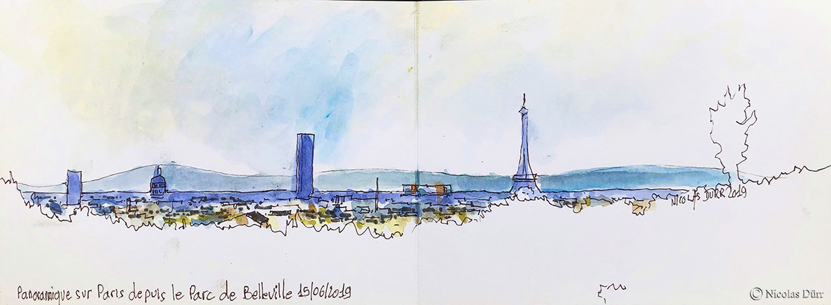 Un samedi estival de la place Henri Krazucki au parc de Belleville, Paris 20e&nbsp;arrondissement