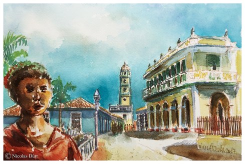 Cuba-01-Trinidad-Plaza-Mayor-(2)-aquarelle