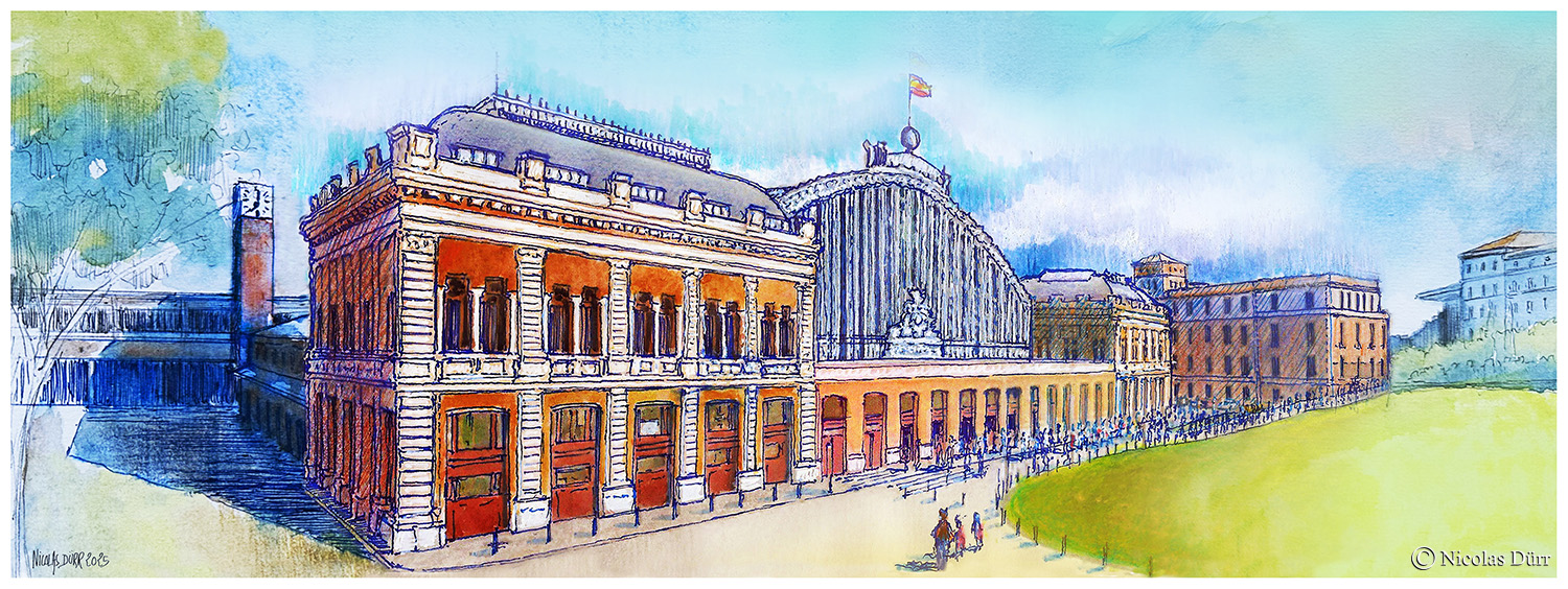 La gare de Madrid Atocha en traitement graphique.