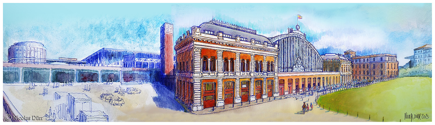 La gare de Madrid Atocha en traitement graphique.