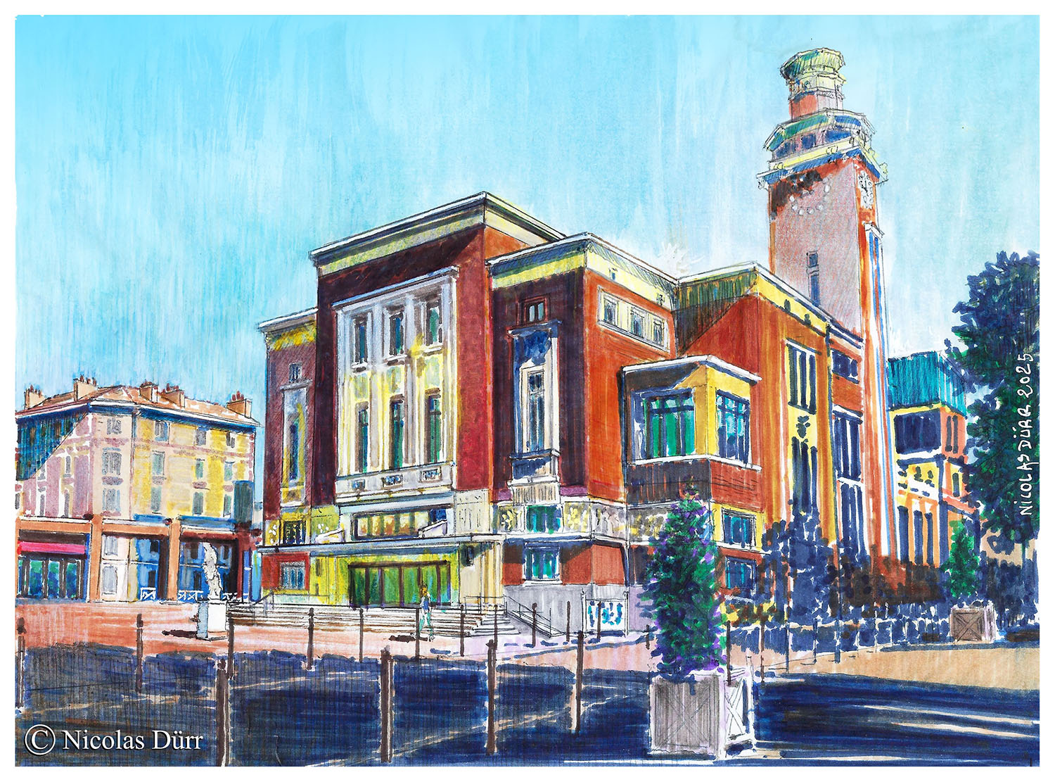 Traitement graphique du beffroi de Montrouge.